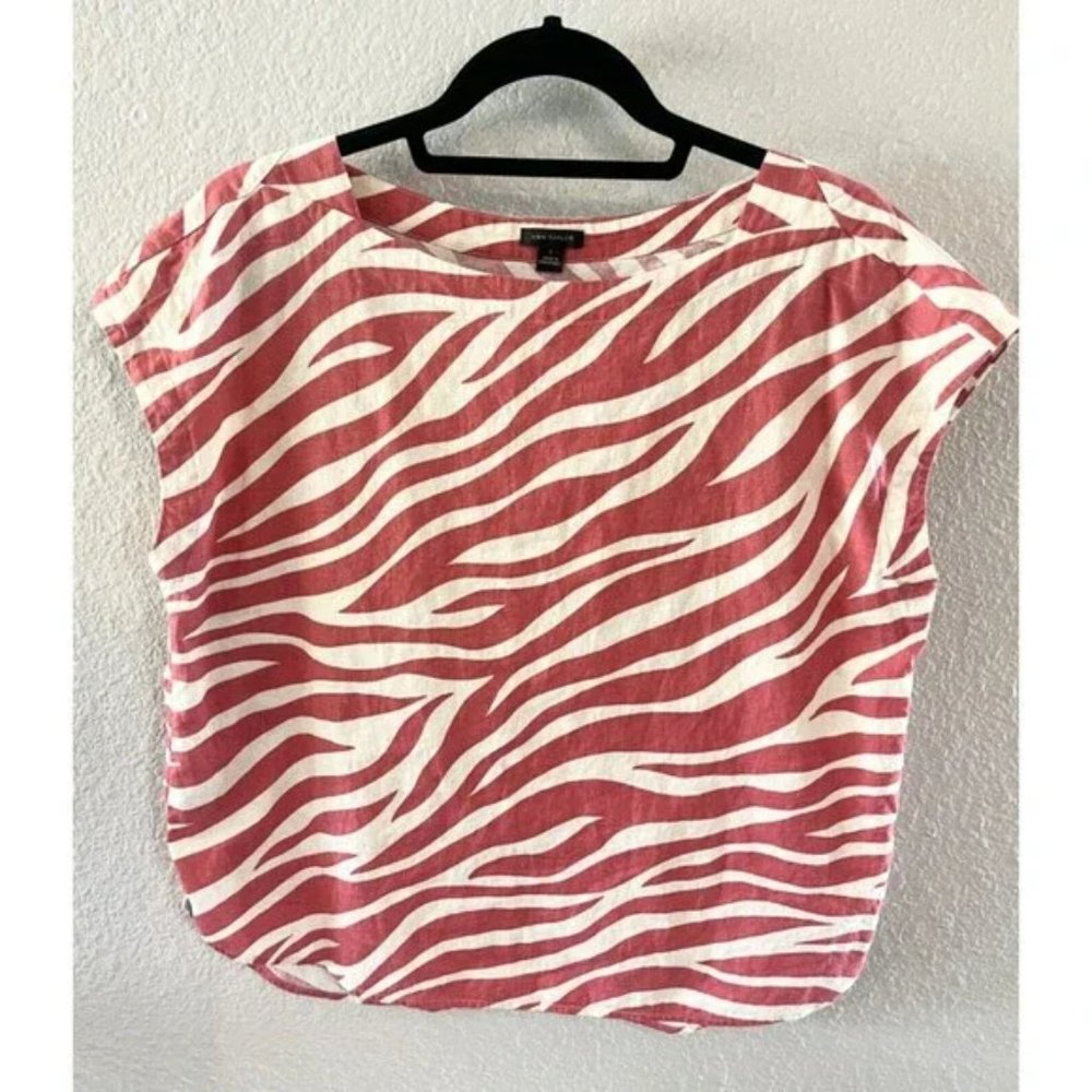 Ann Taylor Women’s Pink Zebra Linen Blend Top Blouse Size XL